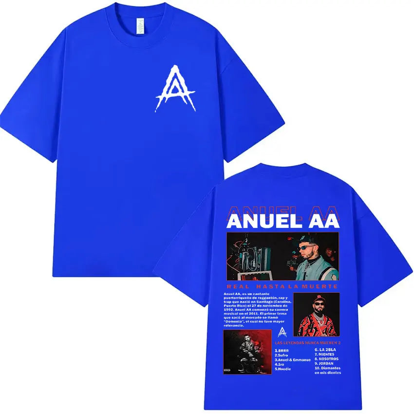 Rapper Anuel AA Real Hasta La Muerte 2024 Album Print T Shirts Men's Hip Hop Vintage Oversized Cotton T-shirt Unisex Streetwear