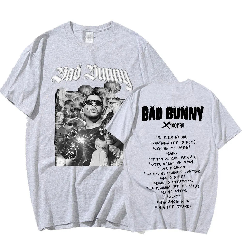 Rapper Bad Bunny T Shirt Music Album Graphic Print T-shirt Men Women Fashion Hip Hop Casual Oversized Cotton T-shirts Streetwear