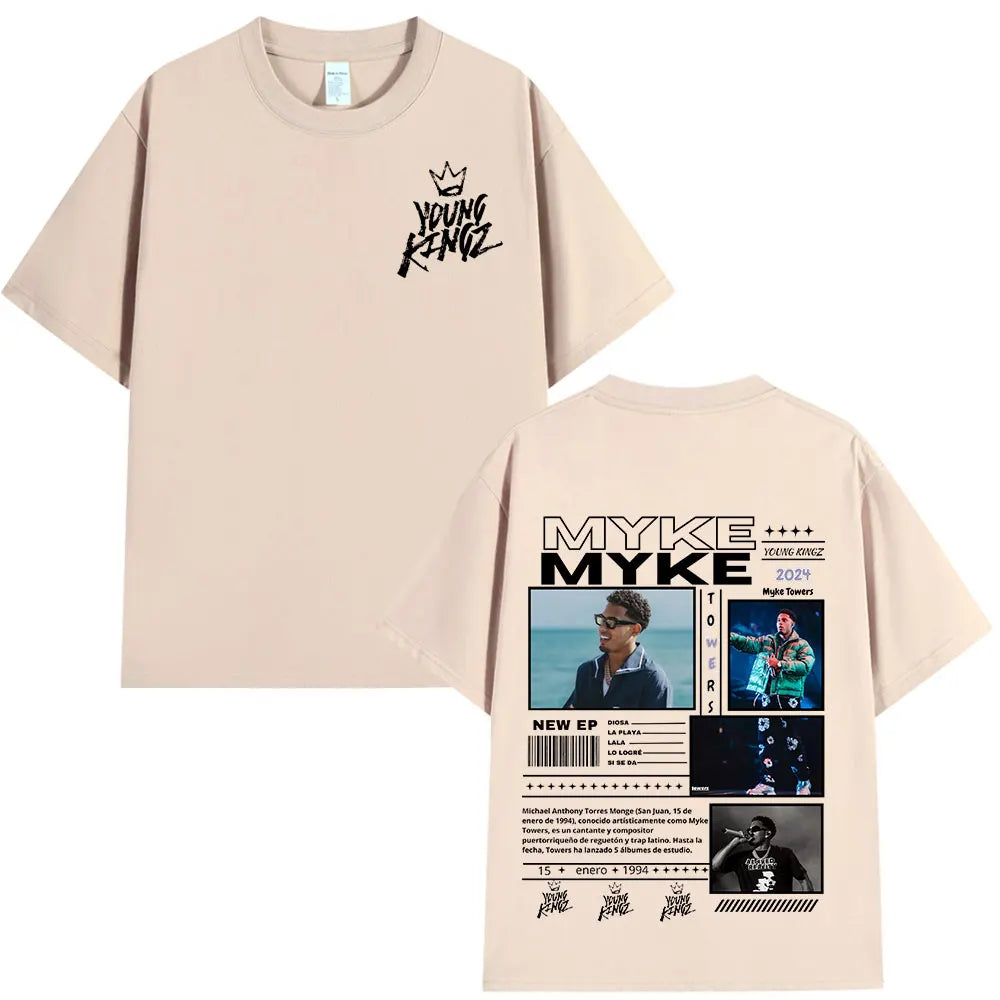 Rapper Myke Towers Graphic Print T-shirts Men Women Fashion Hip Hop Oversized O-Neck T Shirt Comfort Cotton Short Sleeve T-shirt