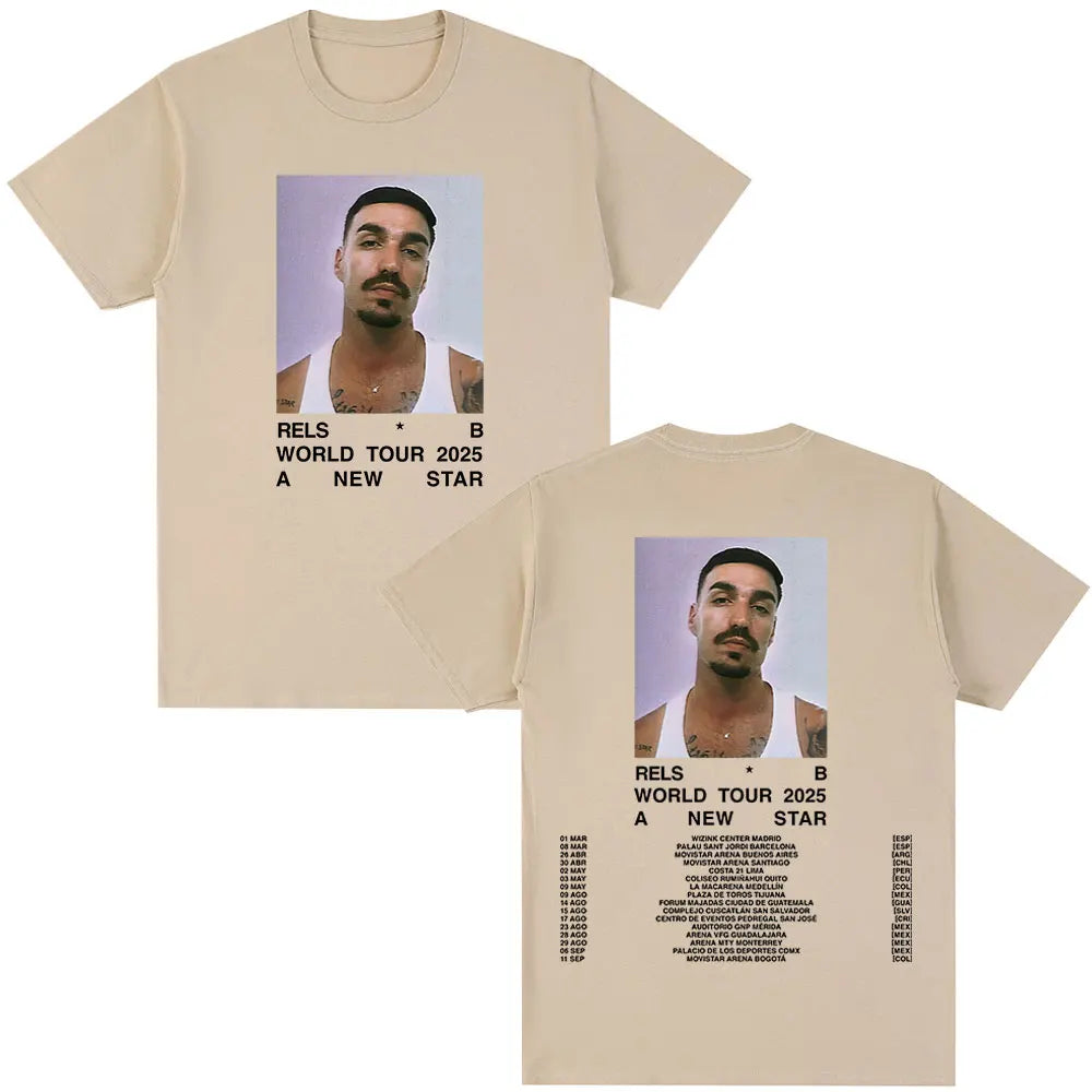 Rels B A New Star World Tour Concert 2025 T Shirts Men's Clothing Hip Hop Fashion Oversized Short Sleeve T-shirt Cotton T-shirts