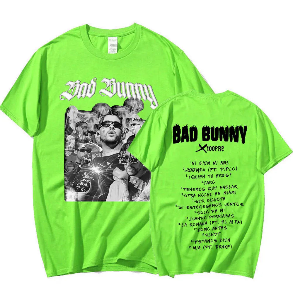 Rapper Bad Bunny T Shirt Music Album Graphic Print T-shirt Men Women Fashion Hip Hop Casual Oversized Cotton T-shirts Streetwear