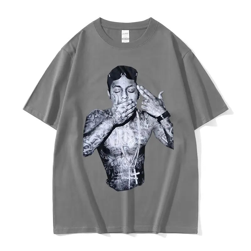 Rapper Lil Wayne Print Graphic T Shirt Men's Cool Hip Hop Gothic Clothing T-shirts Y2k Man Retro Oversized Cotton T-shirt Unisex