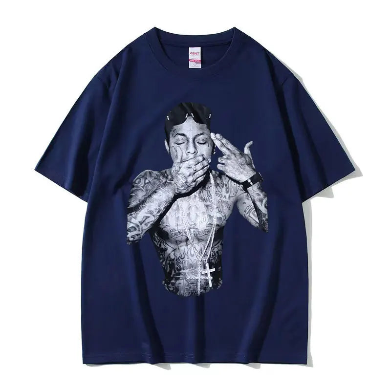 Rapper Lil Wayne Print Graphic T Shirt Men's Cool Hip Hop Gothic Clothing T-shirts Y2k Man Retro Oversized Cotton T-shirt Unisex