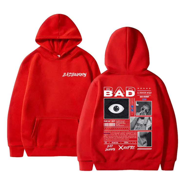 Rapper Bad Bunny Album X 100per Graphic Print Hoodie Men Women Hip Hop Vintage Streetwear Male Casual Oversized Pullover Hoodies