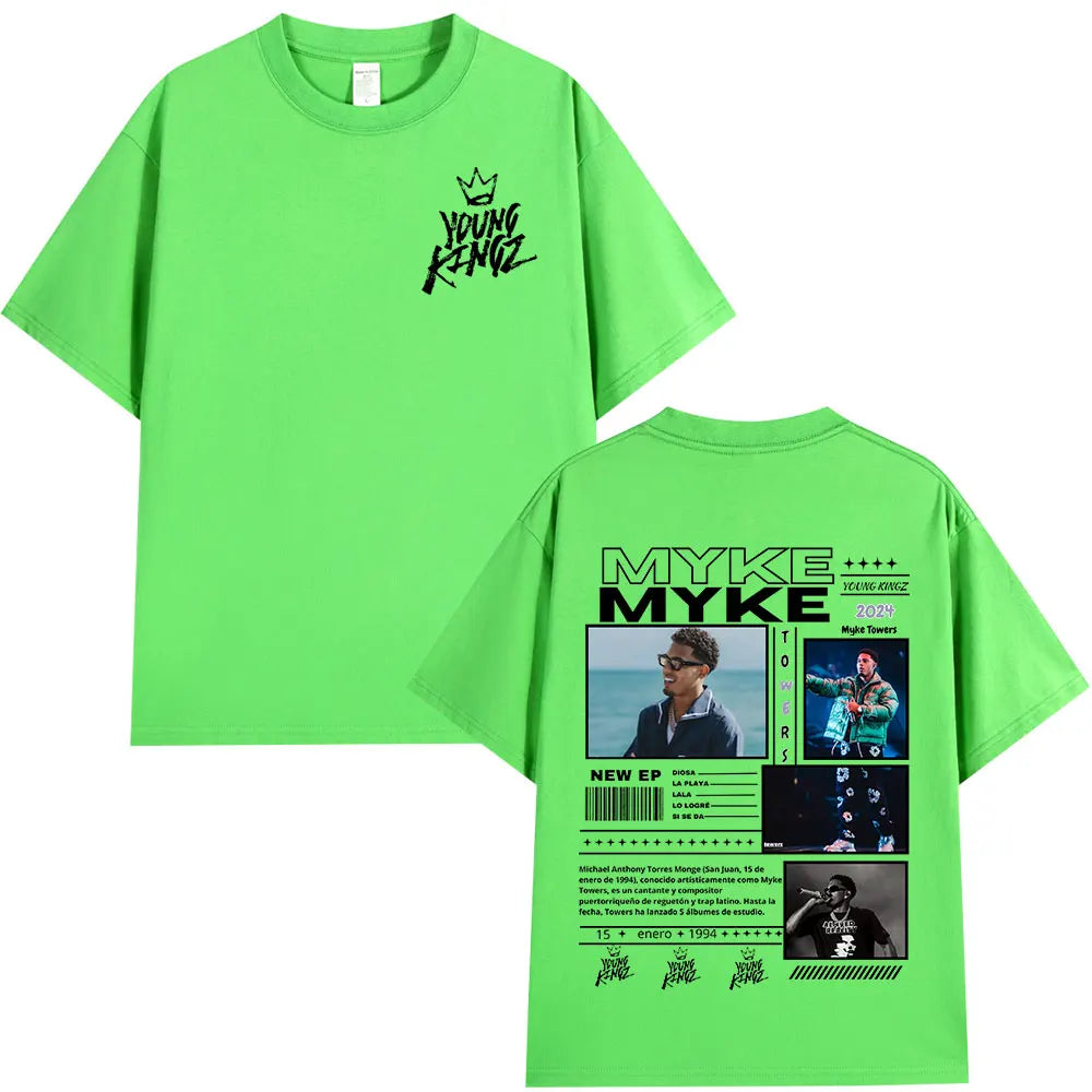 Rapper Myke Towers Graphic Print T-shirts Men Women Fashion Hip Hop Oversized O-Neck T Shirt Comfort Cotton Short Sleeve T-shirt