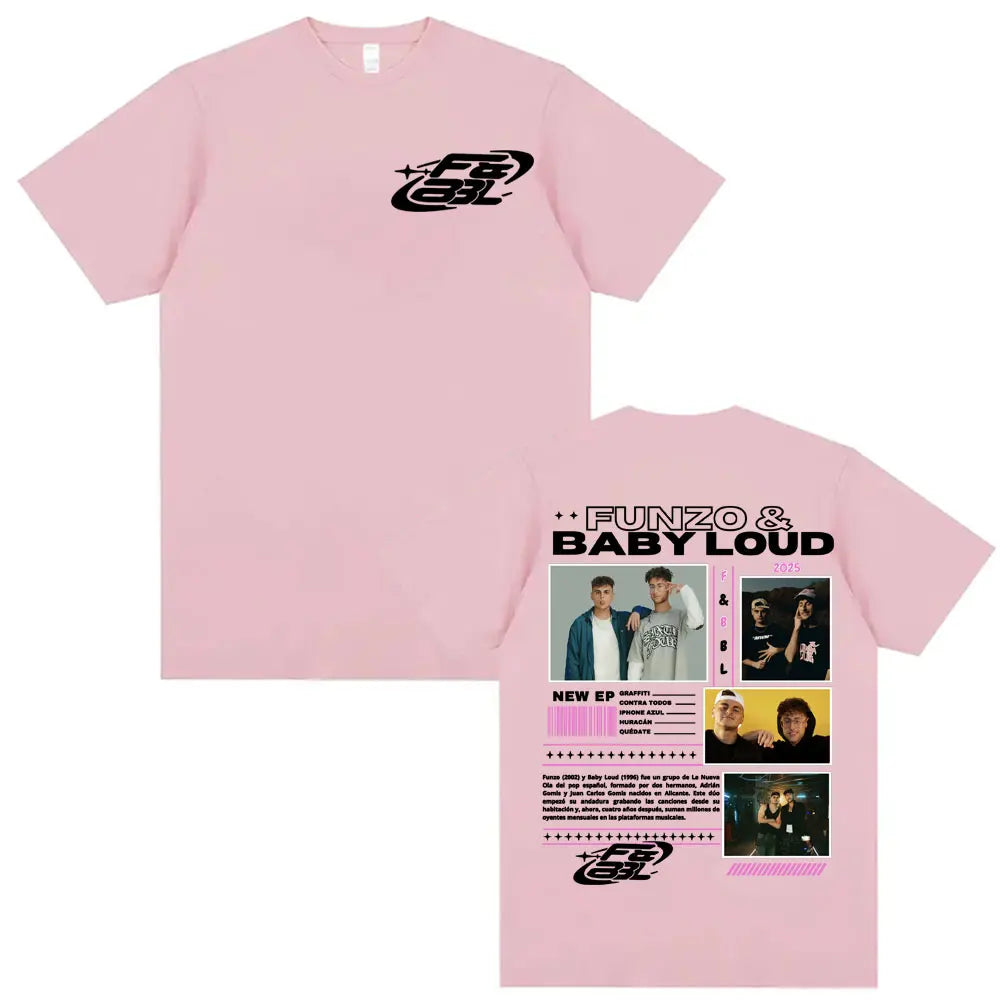 Rapper Funzo & Baby Loud 2025 Tour T-shirts Unisex Fashion Casual Cotton Oversized T Shirt Men's Punk Hip Hop Streetwear T-shirt