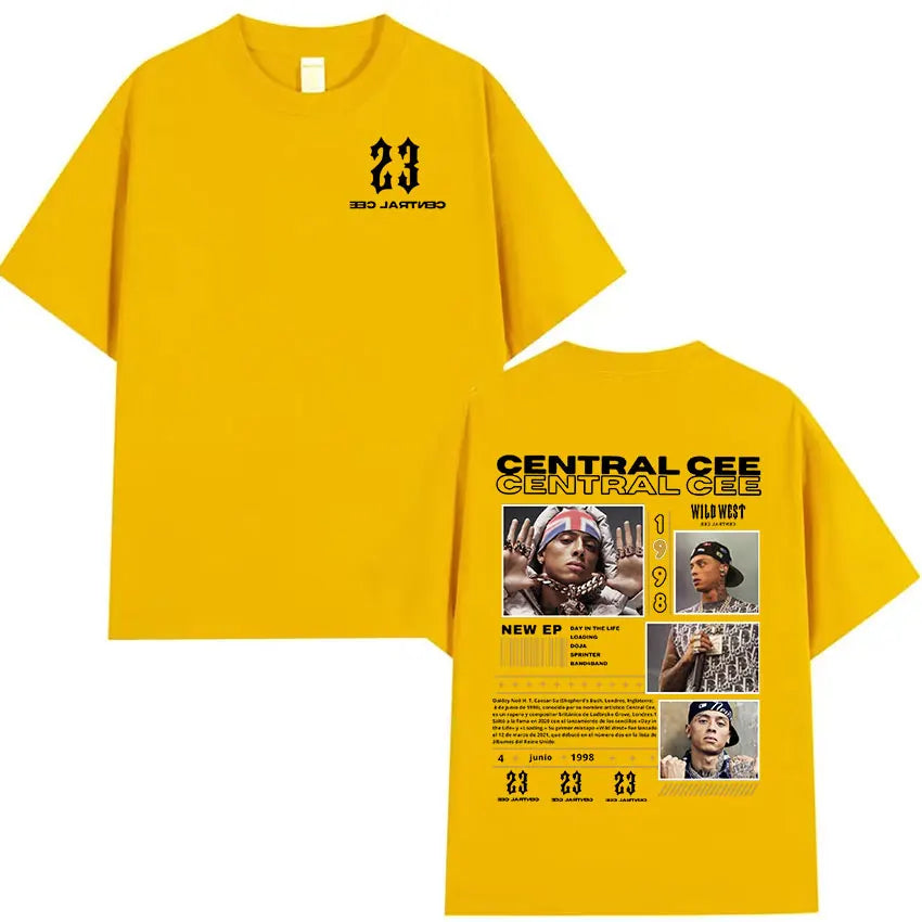 Rapper CENTRAL CEE WILD WEST Tour 2025 Graphic T Shirts Men's Women Vintage Fashion Oversized Cotton T-shirt Hip Hop Streetwear