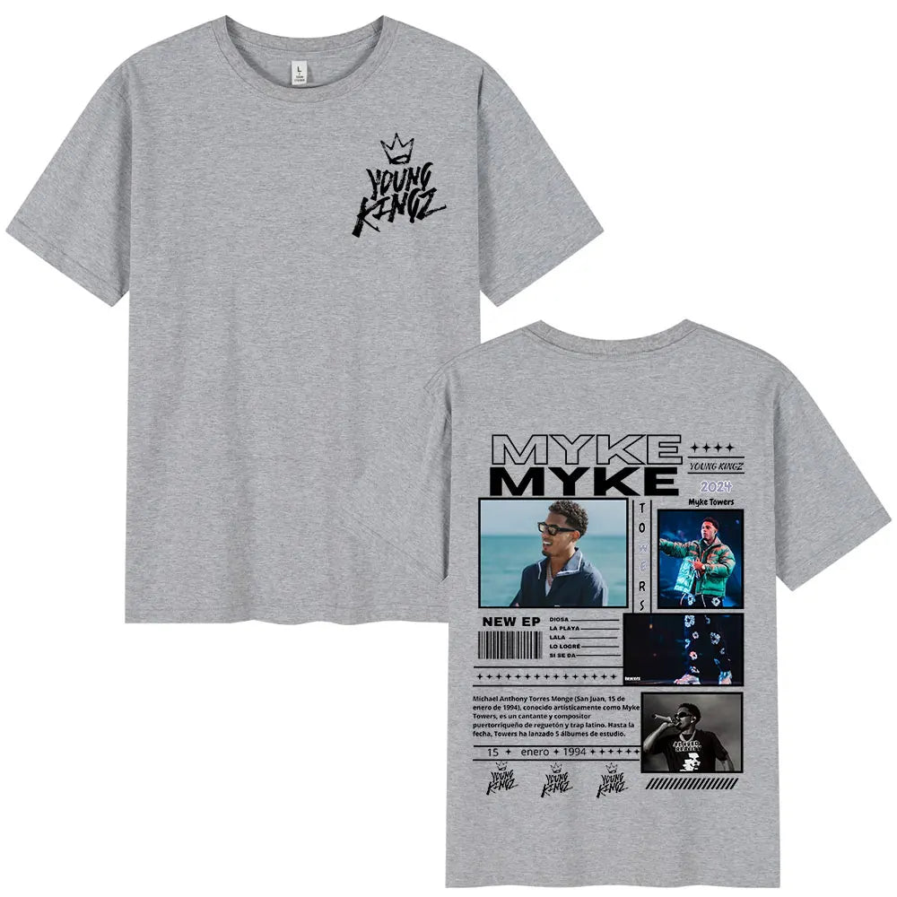 Rapper Myke Towers Graphic Print T-shirts Men Women Fashion Hip Hop Oversized O-Neck T Shirt Comfort Cotton Short Sleeve T-shirt