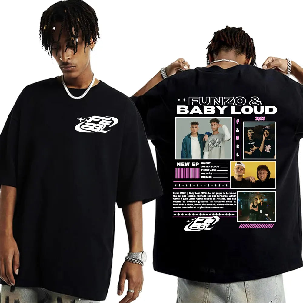 Rapper Funzo & Baby Loud 2025 Tour T-shirts Unisex Fashion Casual Cotton Oversized T Shirt Men's Punk Hip Hop Streetwear T-shirt
