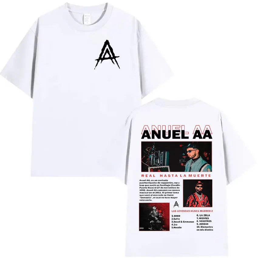 Rapper Anuel AA Real Hasta La Muerte 2024 Album Print T Shirts Men's Hip Hop Vintage Oversized Cotton T-shirt Unisex Streetwear
