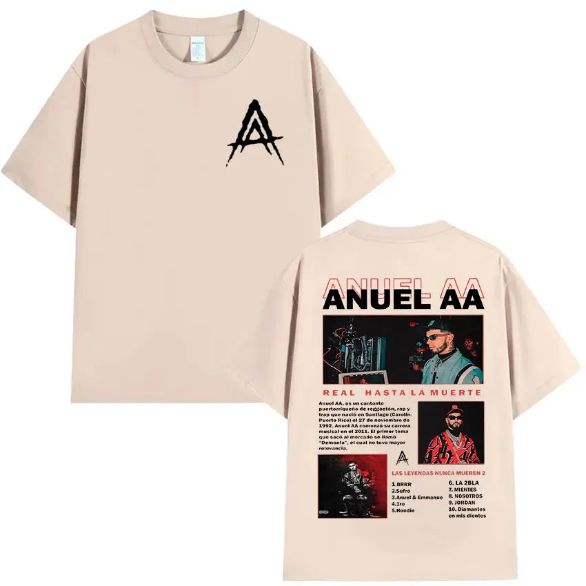Rapper Anuel AA Real Hasta La Muerte 2024 Album Print T Shirts Men's Hip Hop Vintage Oversized Cotton T-shirt Unisex Streetwear