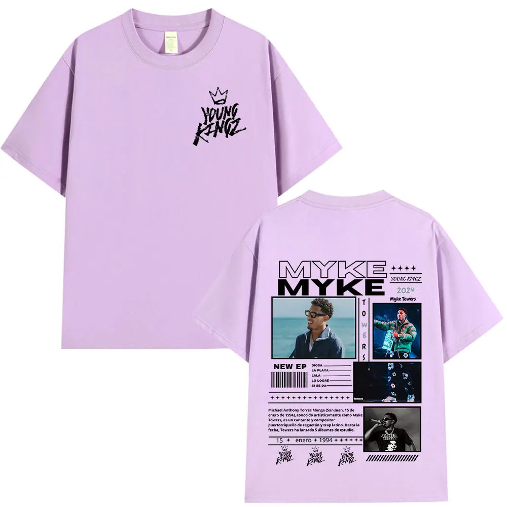 Rapper Myke Towers Graphic Print T-shirts Men Women Fashion Hip Hop Oversized O-Neck T Shirt Comfort Cotton Short Sleeve T-shirt
