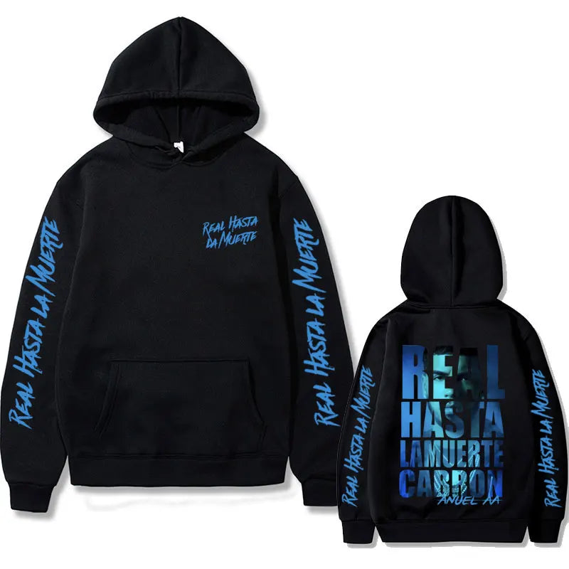 Rapper Anuel AA Hoodie Real Hasta La Muerte Print Sweatshirt Male Fashion Vintage Hoodies Men Women Hip Hop Oversized Streetwear