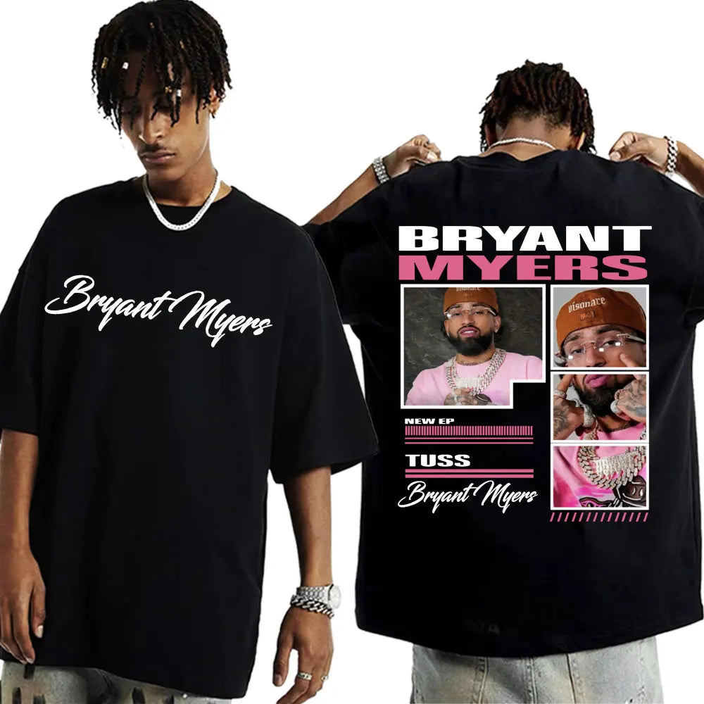 Rapper Bryant Myers 2025 Tour Graphic T-shirts Men Clothing Harajuku Hip Hop Streetwear T Shirts Casual Cotton Oversized T-shirt