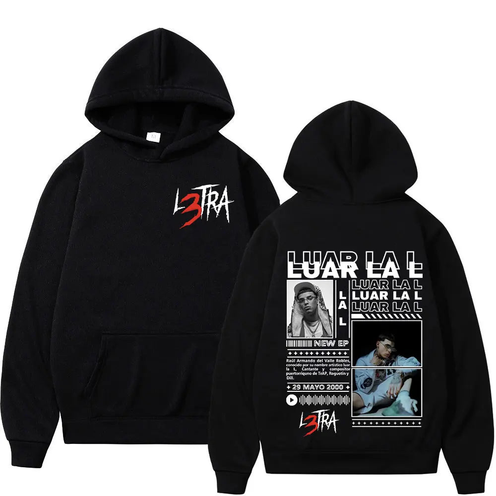 Rapper Luar La L Music Album L3TRA Hoodie Men's Clothing Hip Hop Hooded Sweatshirts Fashion Casual Oversized Pullover Streetwear