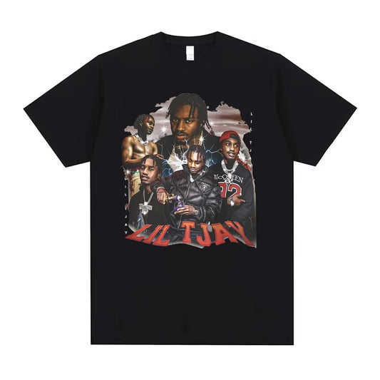 Vintage Rapper Lil Tjay Graphics T Shirt Hip Hop Destined 2 Win Print T-shirts Men Women Fashion Oversized Short Sleeve T Shirts