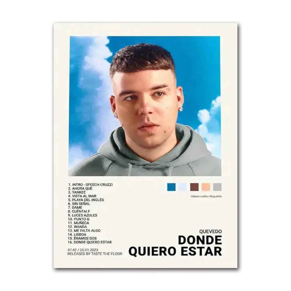 Nordic Pop Rapper Quevedo Poster Aesthetics Mora Feid Eladio Carrion Rauw AlejanDro Music Album Canvas Print Wall Art Room Decor