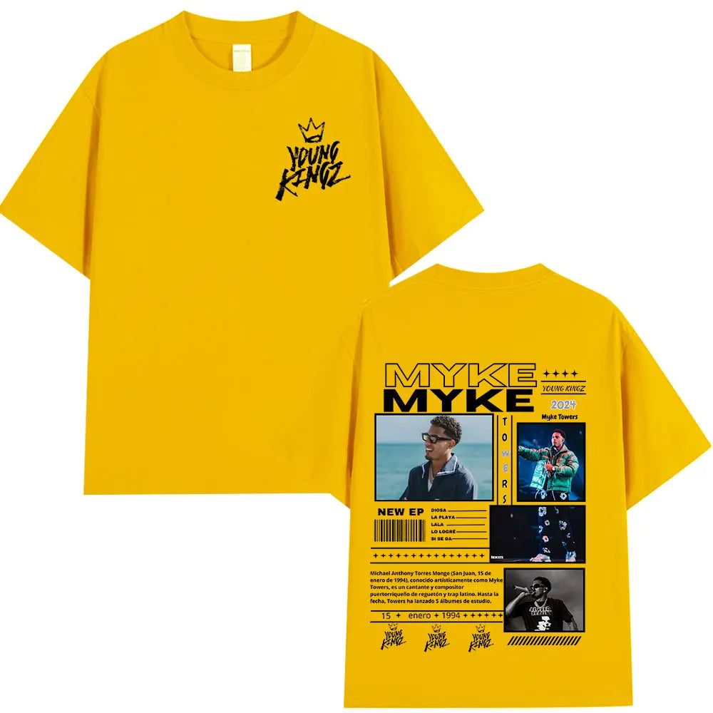 Rapper Myke Towers Graphic Print T-shirts Men Women Fashion Hip Hop Oversized O-Neck T Shirt Comfort Cotton Short Sleeve T-shirt