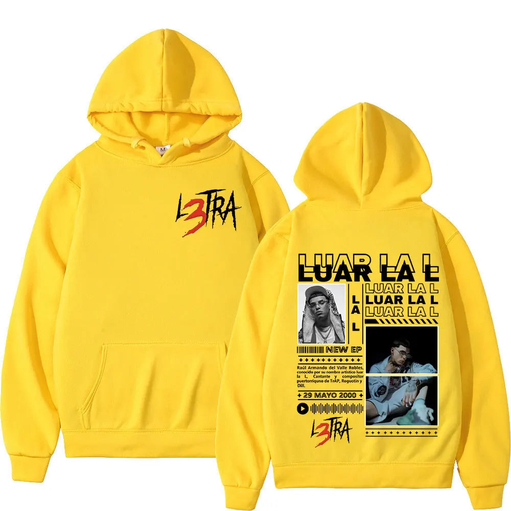 Rapper Luar La L Music Album L3TRA Hoodie Men's Clothing Hip Hop Hooded Sweatshirts Fashion Casual Oversized Pullover Streetwear