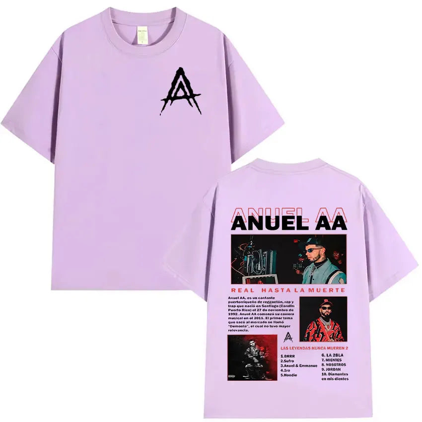 Rapper Anuel AA Real Hasta La Muerte 2024 Album Print T Shirts Men's Hip Hop Vintage Oversized Cotton T-shirt Unisex Streetwear