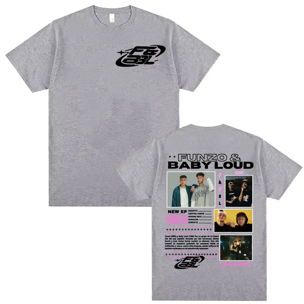 Rapper Funzo & Baby Loud 2025 Tour T-shirts Unisex Fashion Casual Cotton Oversized T Shirt Men's Punk Hip Hop Streetwear T-shirt
