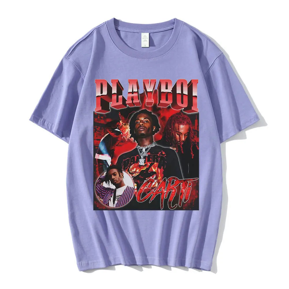 Hip Hop Rapper Playboi Carti T shirt Men Women Graphic Print T-shirts Oversized Streetwear Short Sleeve Male Cotton T-shirt