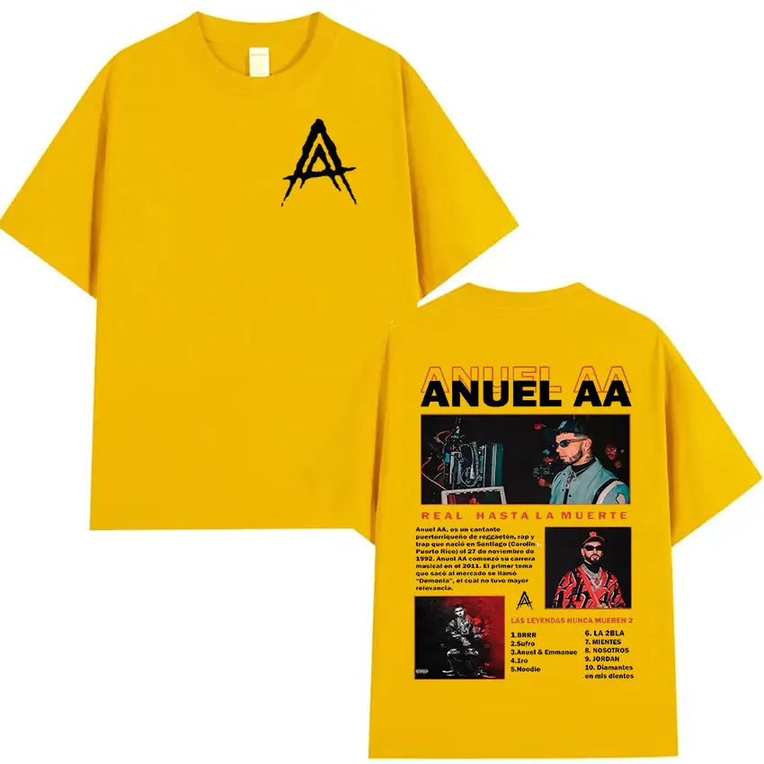 Rapper Anuel AA Real Hasta La Muerte 2024 Album Print T Shirts Men's Hip Hop Vintage Oversized Cotton T-shirt Unisex Streetwear