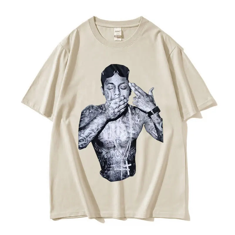 Rapper Lil Wayne Print Graphic T Shirt Men's Cool Hip Hop Gothic Clothing T-shirts Y2k Man Retro Oversized Cotton T-shirt Unisex