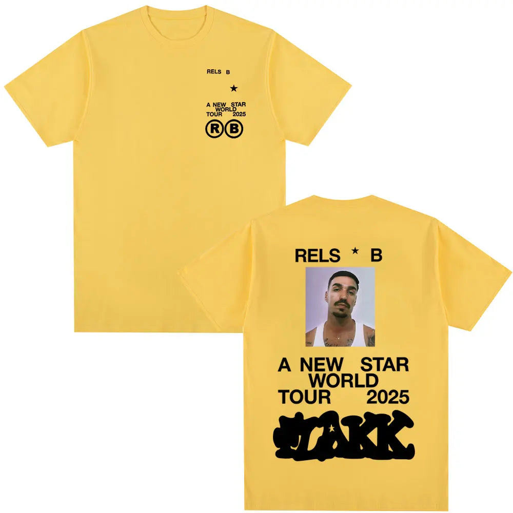 Rapper  Rels B A New Star World Tour 2025 T-shirt Men's Women Clothing Hip Hop T-shirts Cotton Harajuku Cozy T Shirts Streetwear