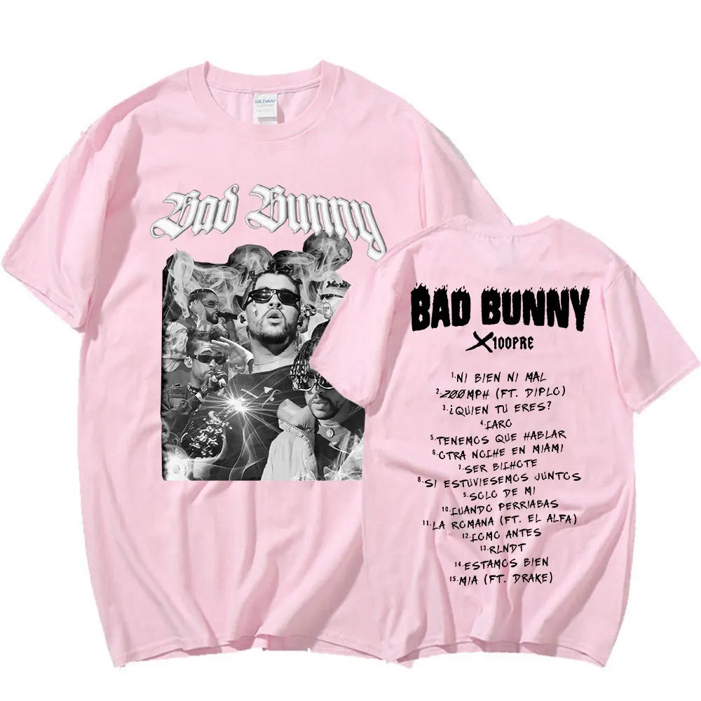 Rapper Bad Bunny T Shirt Music Album Graphic Print T-shirt Men Women Fashion Hip Hop Casual Oversized Cotton T-shirts Streetwear