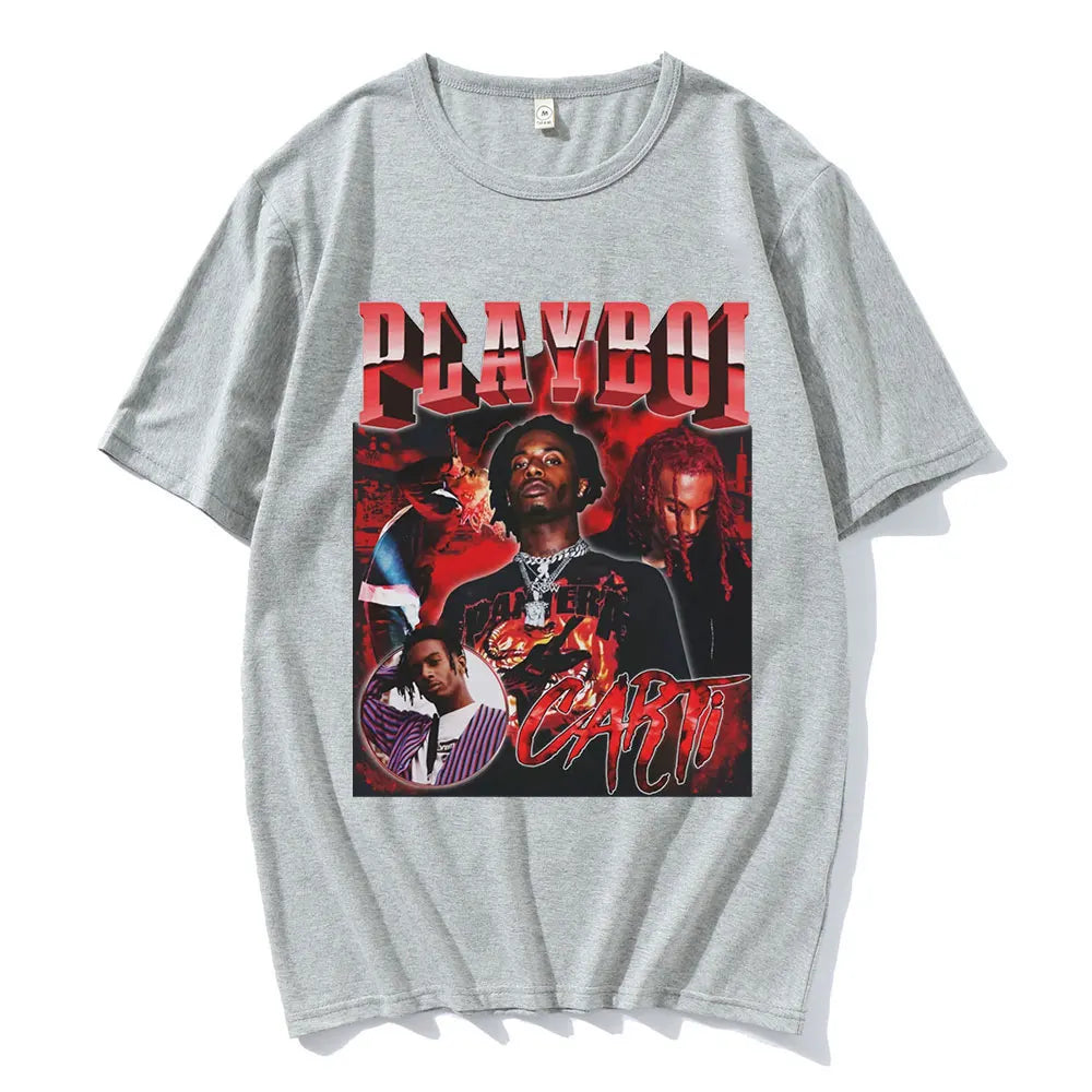 Hip Hop Rapper Playboi Carti T shirt Men Women Graphic Print T-shirts Oversized Streetwear Short Sleeve Male Cotton T-shirt
