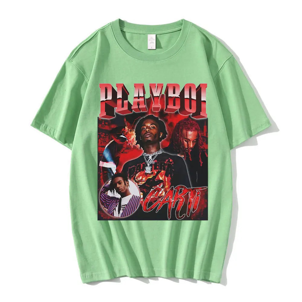 Hip Hop Rapper Playboi Carti T shirt Men Women Graphic Print T-shirts Oversized Streetwear Short Sleeve Male Cotton T-shirt