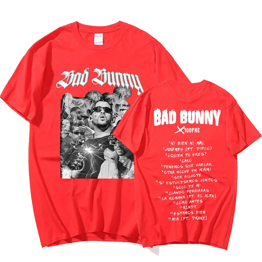 Rapper Bad Bunny T Shirt Music Album Graphic Print T-shirt Men Women Fashion Hip Hop Casual Oversized Cotton T-shirts Streetwear