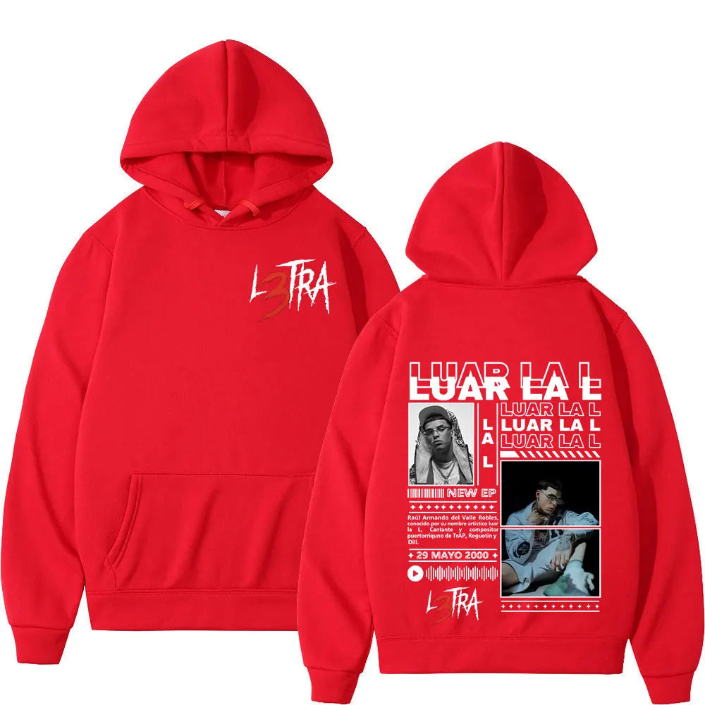 Rapper Luar La L Music Album L3TRA Hoodie Men's Clothing Hip Hop Hooded Sweatshirts Fashion Casual Oversized Pullover Streetwear