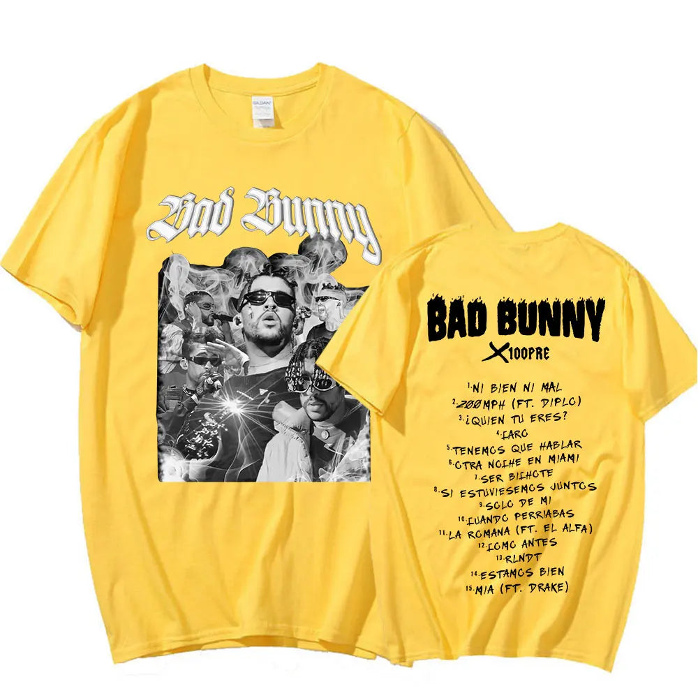 Rapper Bad Bunny T Shirt Music Album Graphic Print T-shirt Men Women Fashion Hip Hop Casual Oversized Cotton T-shirts Streetwear