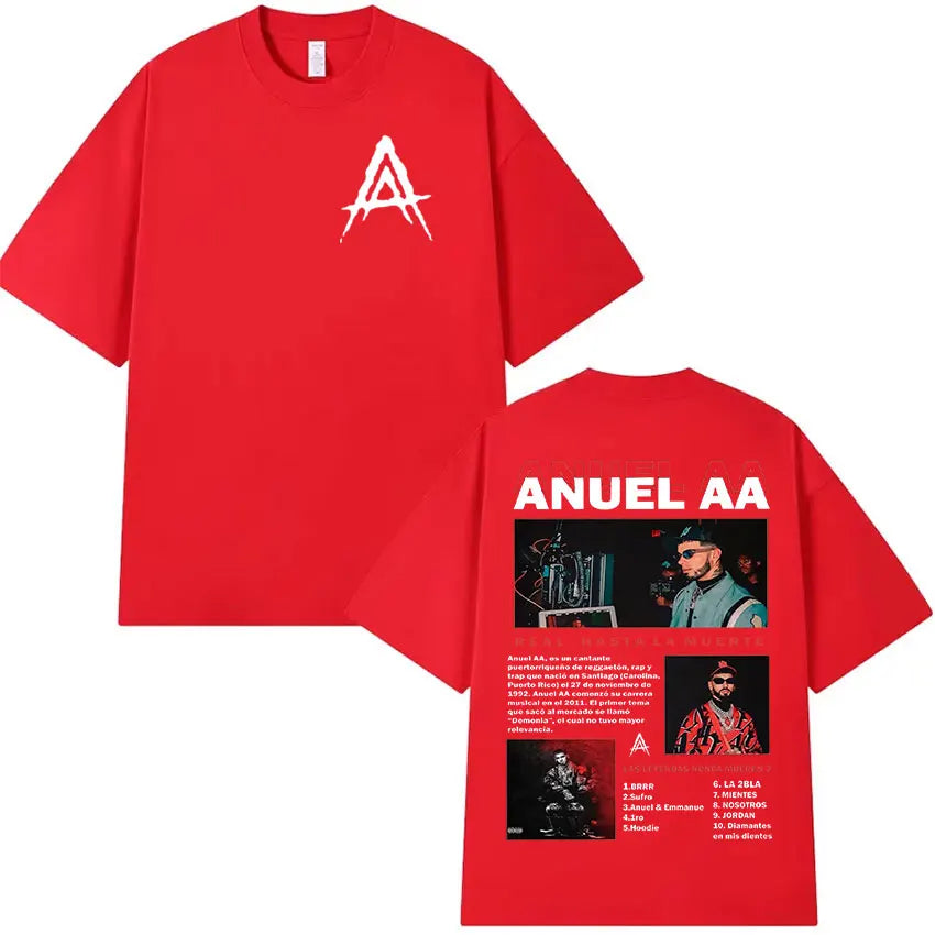 Rapper Anuel AA Real Hasta La Muerte 2024 Album Print T Shirts Men's Hip Hop Vintage Oversized Cotton T-shirt Unisex Streetwear