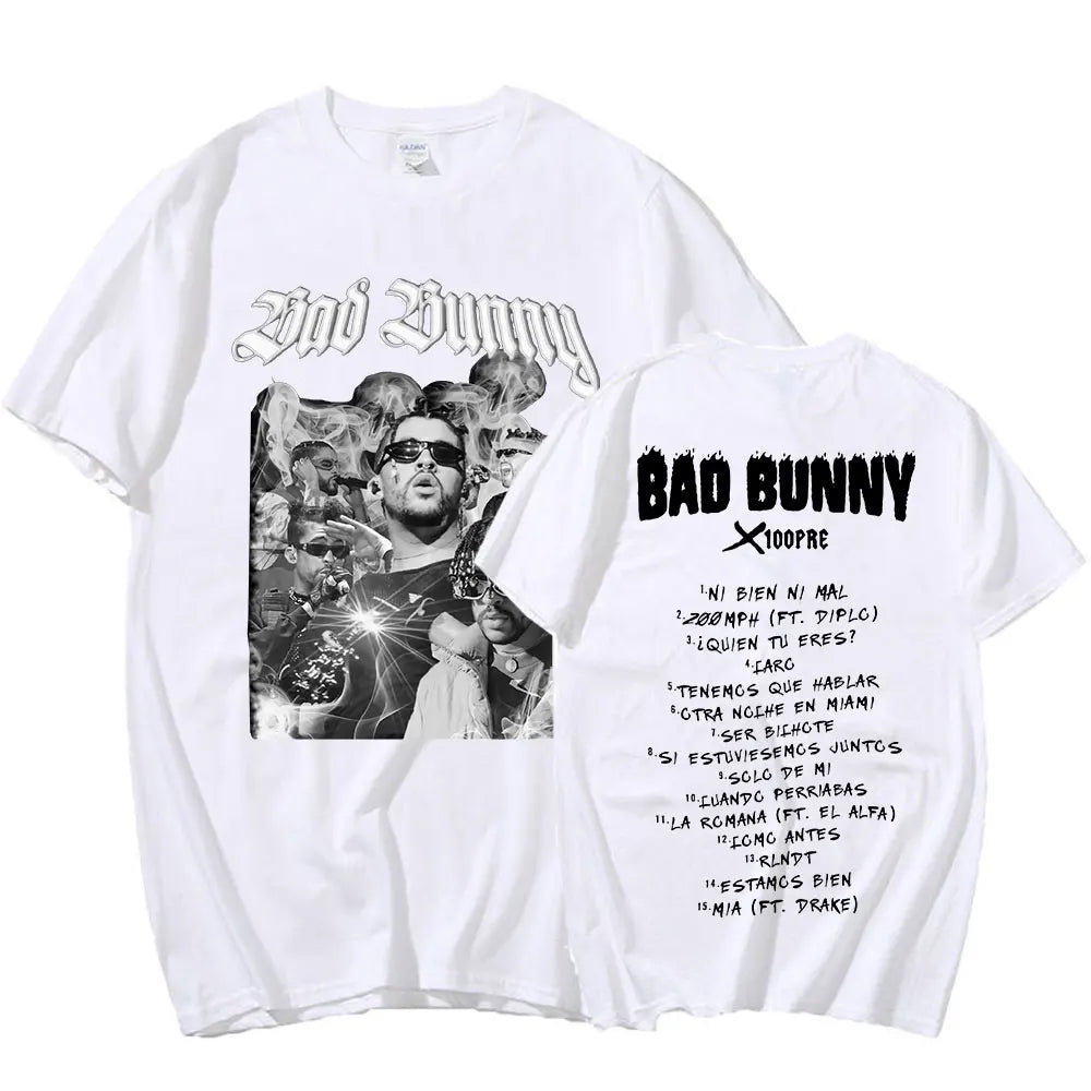 Rapper Bad Bunny T Shirt Music Album Graphic Print T-shirt Men Women Fashion Hip Hop Casual Oversized Cotton T-shirts Streetwear