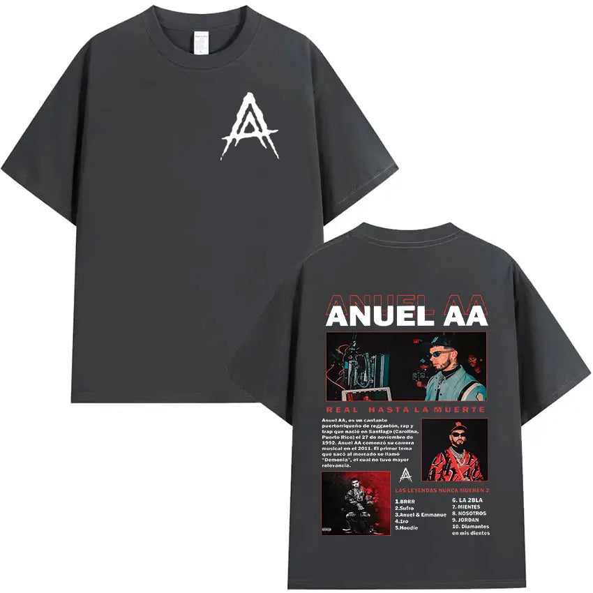 Rapper Anuel AA Real Hasta La Muerte 2024 Album Print T Shirts Men's Hip Hop Vintage Oversized Cotton T-shirt Unisex Streetwear