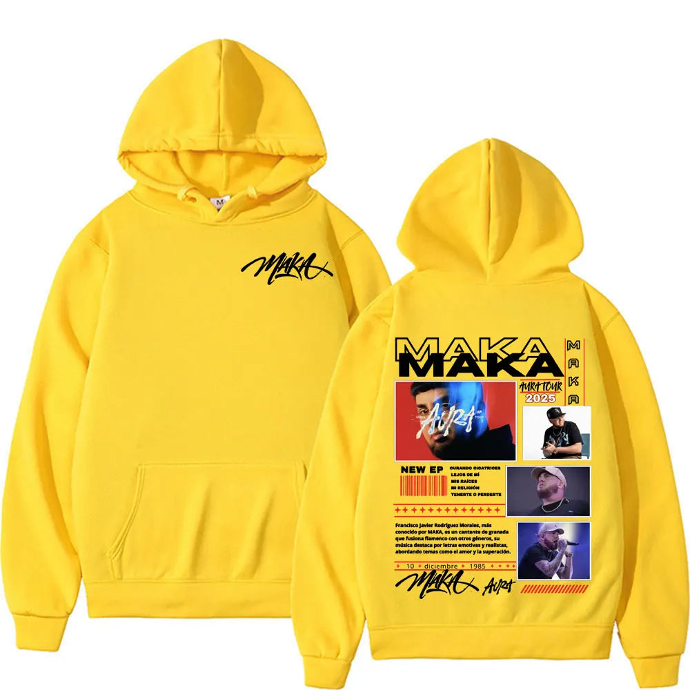Rapper Maka Aura Tour 2025 Double Sided Print Hoodies Men Women Fashion Hip Hop Gothic Hoodie Casual Fleece Oversized Sweatshirt