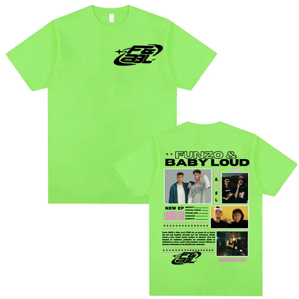 Rapper Funzo & Baby Loud 2025 Tour T-shirts Unisex Fashion Casual Cotton Oversized T Shirt Men's Punk Hip Hop Streetwear T-shirt