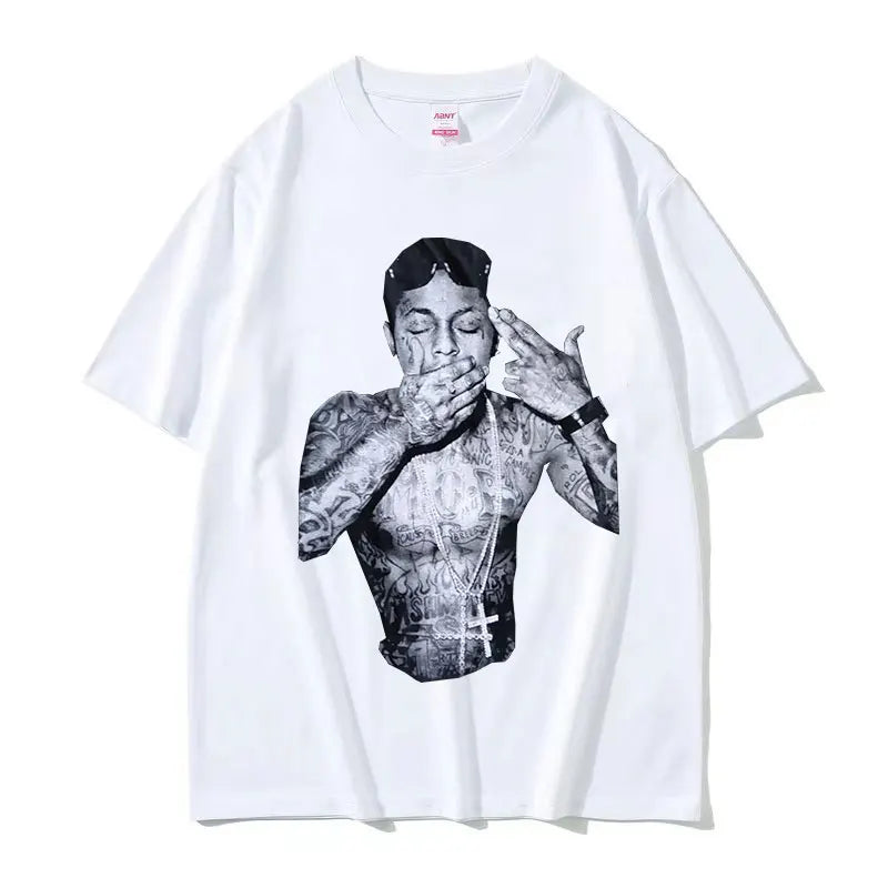Rapper Lil Wayne Print Graphic T Shirt Men's Cool Hip Hop Gothic Clothing T-shirts Y2k Man Retro Oversized Cotton T-shirt Unisex