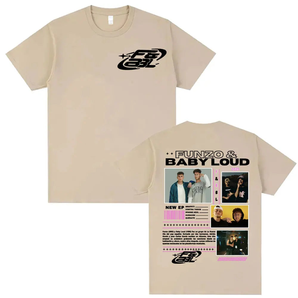 Rapper Funzo & Baby Loud 2025 Tour T-shirts Unisex Fashion Casual Cotton Oversized T Shirt Men's Punk Hip Hop Streetwear T-shirt