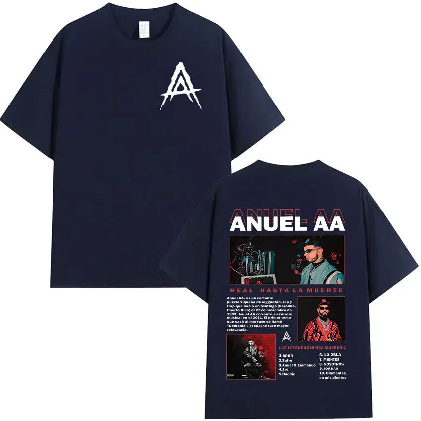 Rapper Anuel AA Real Hasta La Muerte 2024 Album Print T Shirts Men's Hip Hop Vintage Oversized Cotton T-shirt Unisex Streetwear