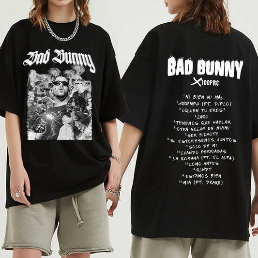 Rapper Bad Bunny T Shirt Music Album Graphic Print T-shirt Men Women Fashion Hip Hop Casual Oversized Cotton T-shirts Streetwear