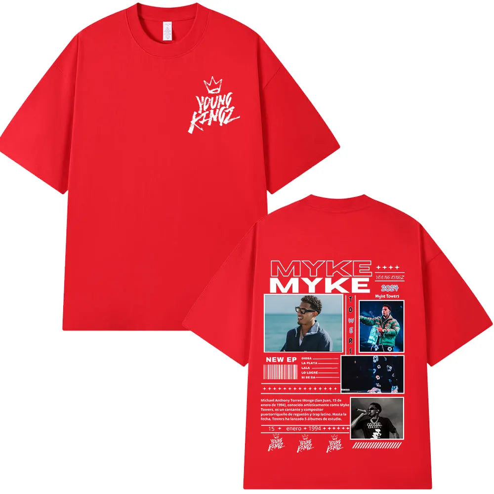 Rapper Myke Towers Graphic Print T-shirts Men Women Fashion Hip Hop Oversized O-Neck T Shirt Comfort Cotton Short Sleeve T-shirt