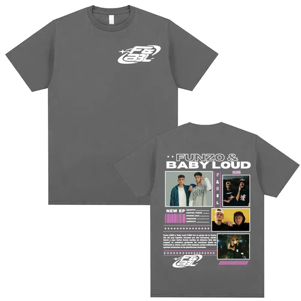 Rapper Funzo & Baby Loud 2025 Tour T-shirts Unisex Fashion Casual Cotton Oversized T Shirt Men's Punk Hip Hop Streetwear T-shirt