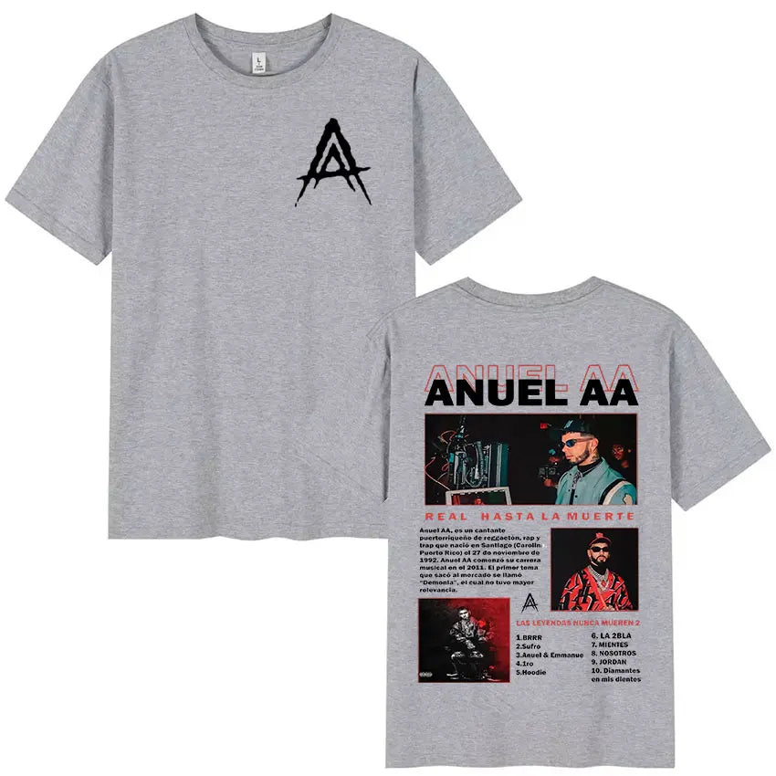 Rapper Anuel AA Real Hasta La Muerte 2024 Album Print T Shirts Men's Hip Hop Vintage Oversized Cotton T-shirt Unisex Streetwear