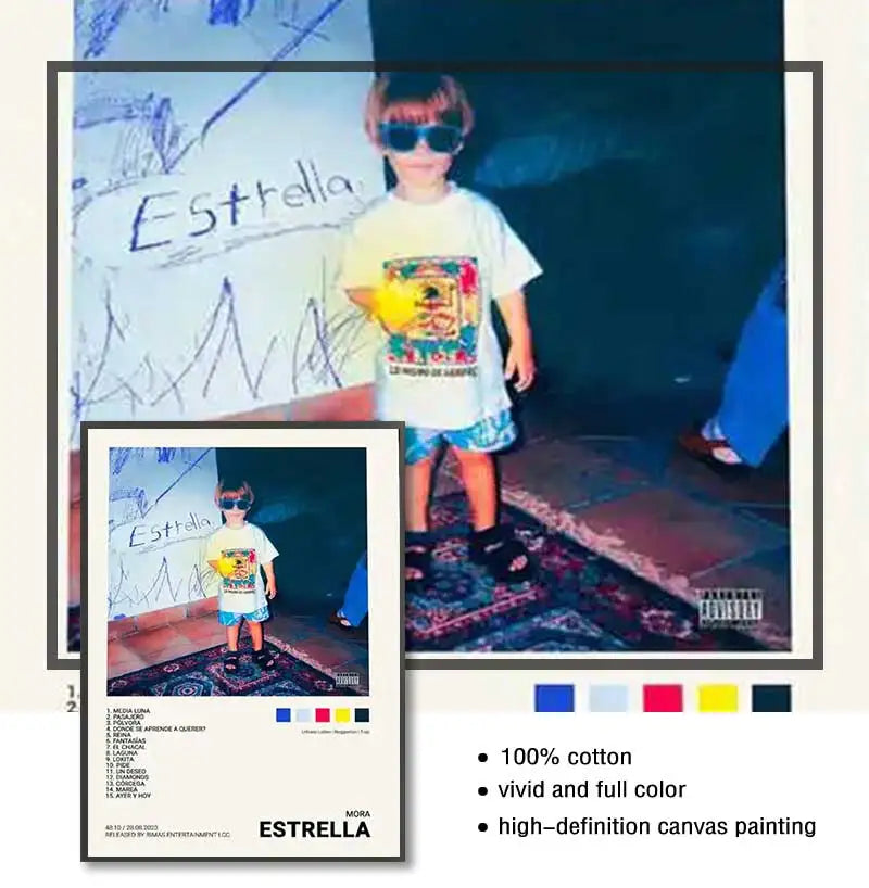 Nordic Pop Rapper Quevedo Poster Aesthetics Mora Feid Eladio Carrion Rauw AlejanDro Music Album Canvas Print Wall Art Room Decor