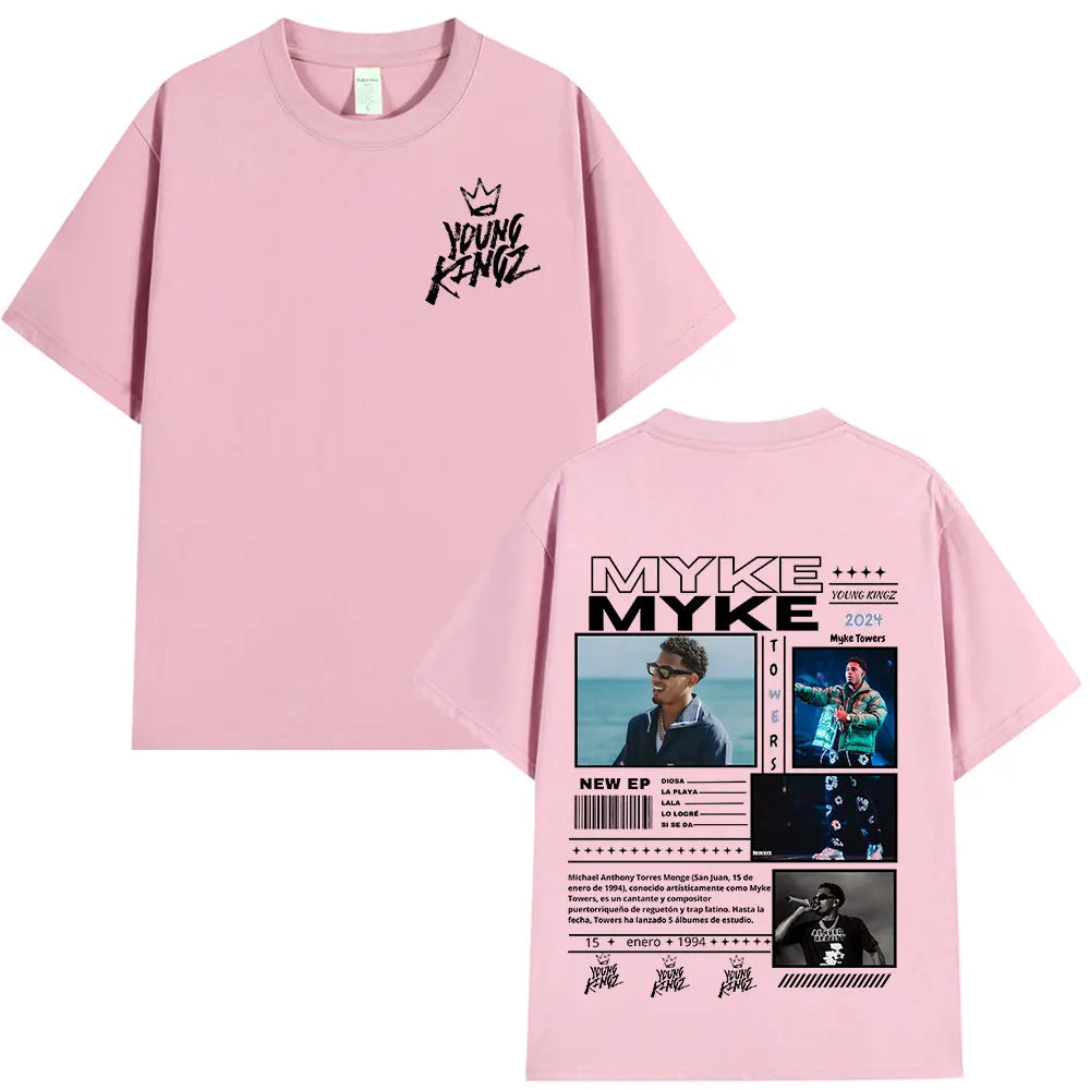 Rapper Myke Towers Graphic Print T-shirts Men Women Fashion Hip Hop Oversized O-Neck T Shirt Comfort Cotton Short Sleeve T-shirt