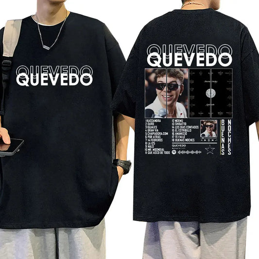 Rapper QUEVEDO Tour 2025 Graphic T Shirt Men's Vintage Fashion Short Sleeve T-shirts Hip Hop Oversized Cotton T-shirt Streetwear